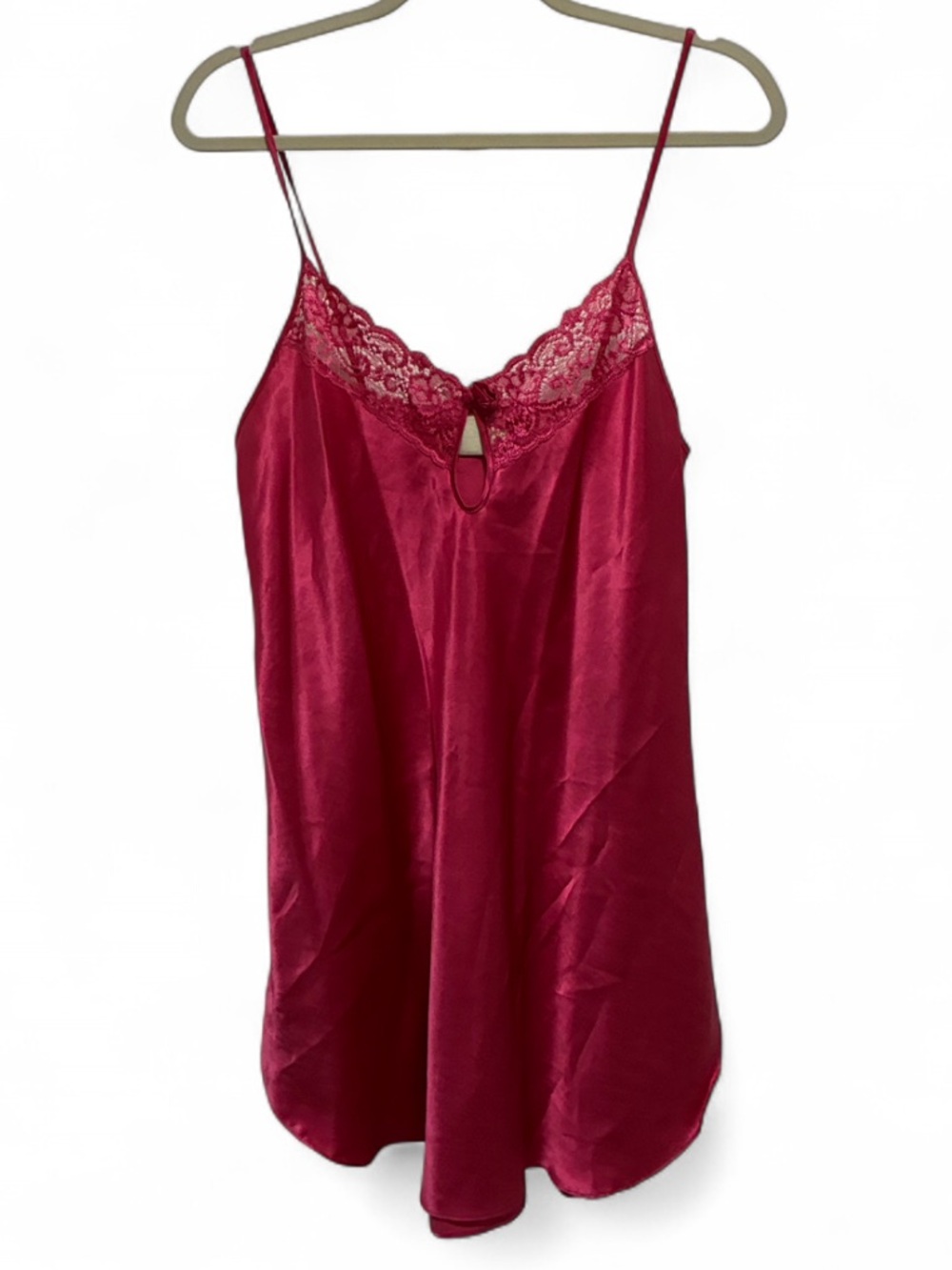 Vintage Secret Treasures Pink Satin Lace Trim Chemise Slip Dress